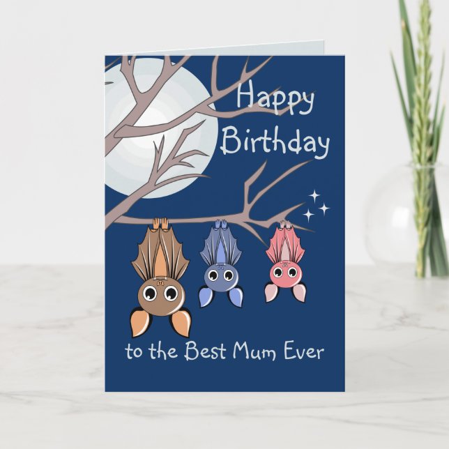 Cute Birthday Hanging Bats Folded Greeting Card (Front)