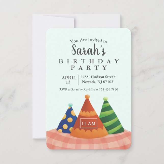 Cute Birthday Hat Invitation (Front)