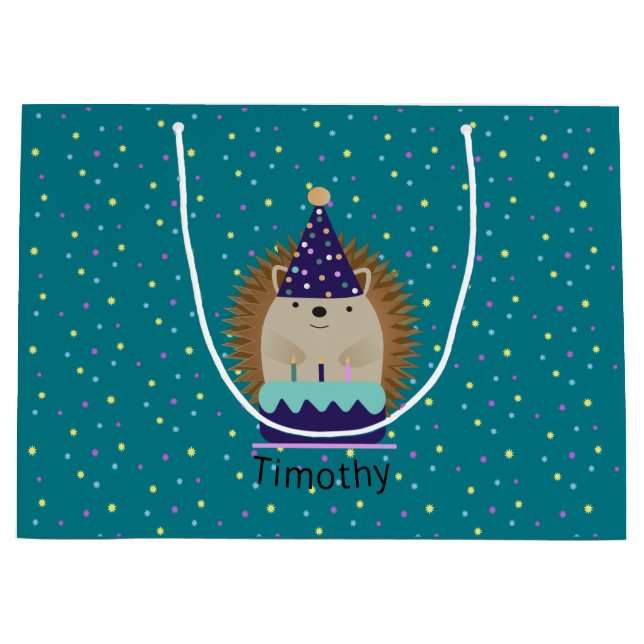 Cute Birthday Hedgehog Large Gift Bag (Front)