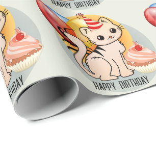 Cute Birthday Kitty Wrapping Paper