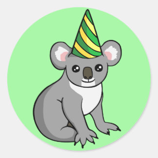 Cute Birthday Koala in Party Hat Drawing Stickers