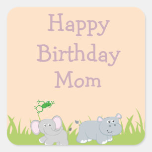 Cute Birthday Mom Safari Animals Square Sticker
