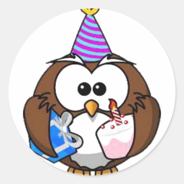 Cute Birthday Owl Birthday Stickers (Front)
