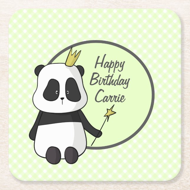 Cute Birthday Panda  Square Paper Coaster (Front)