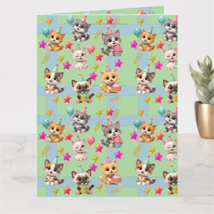 Cute Birthday Party Cats Wrapping Paper Kawaii K Card