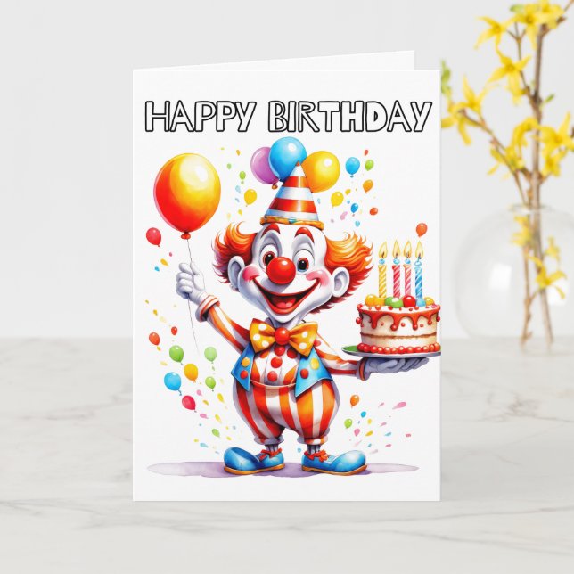 Cute Birthday Party Clown Card (Yellow Flower)