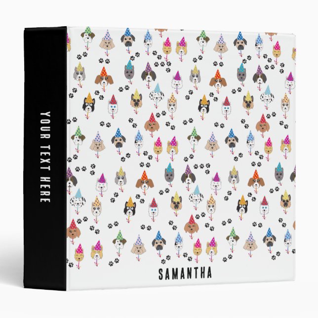 Cute Birthday Party Dogs Pattern Binder (Front/Spine)