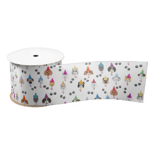 Cute Birthday Party Dogs Pattern Satin Ribbon