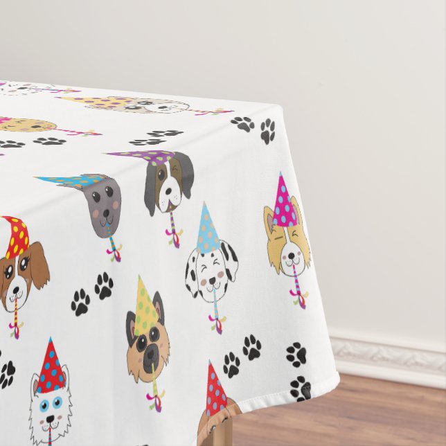 Cute Birthday Party Dogs Pattern Tablecloth (In Situ)