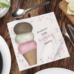 Cute Birthday Party Ice Cream Cone Custom Napkin