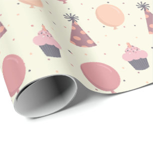 Cute Birthday party things in muted tones Wrapping Paper