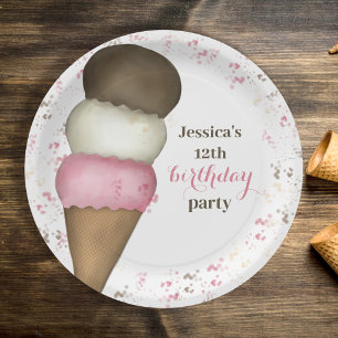 Cute Birthday Party Whimsical Ice Cream Cone  Paper Plate