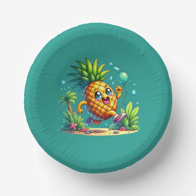 Cute Birthday pineapple party beach  Paper Plate (Front)