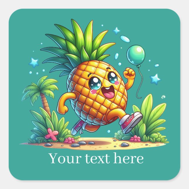 Cute Birthday pineapple party beach Square Sticker (Front)
