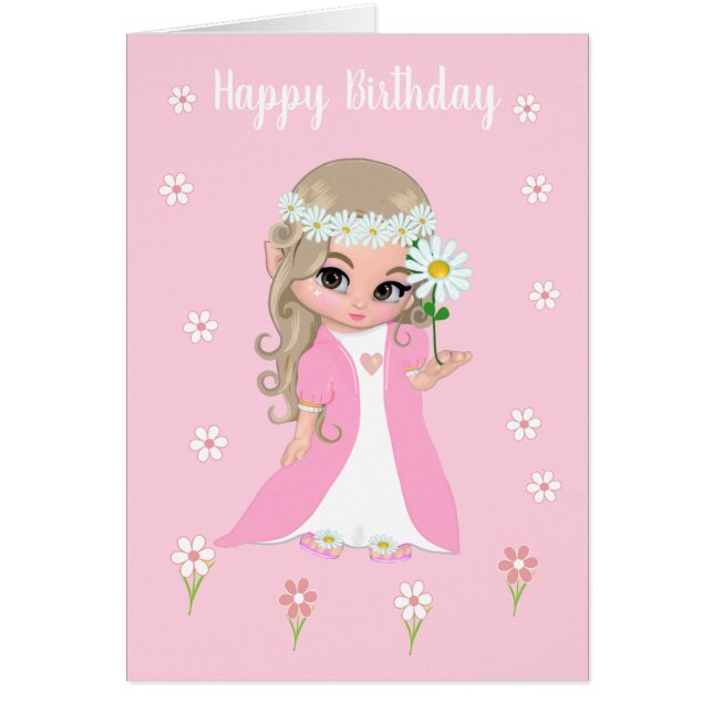 Cute Birthday Princess with Flowers on Light Pink (Front)
