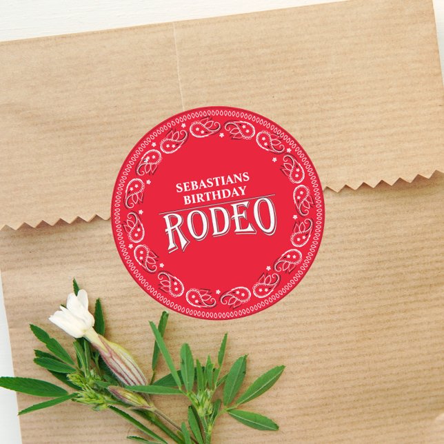 Cute Birthday Simple Rodeo Typography Red Bandana  Classic Round Sticker (Creator Uploaded)
