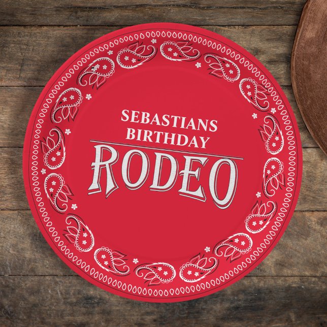 Cute Birthday Simple Rodeo Typography Red Bandana  Paper Plate (Creator Uploaded)