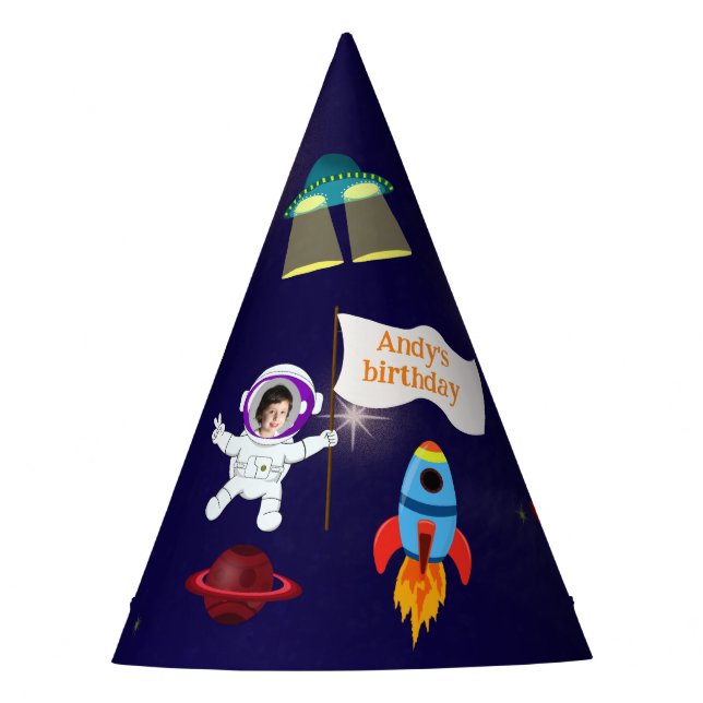 Cute Birthday Space Astronaut Cartoon Party Hat (Front)