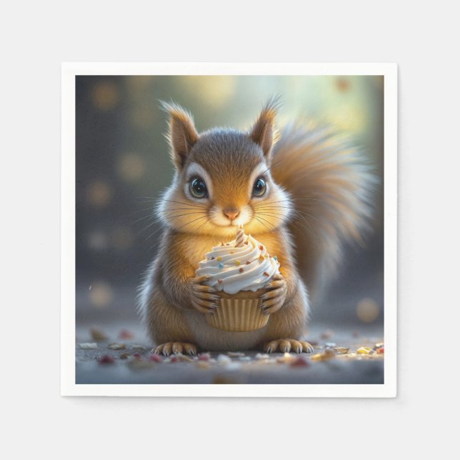 Cute Birthday Squirrel Napkin (Front)