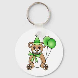 Cute Birthday Teddy Bear - Green Keychain