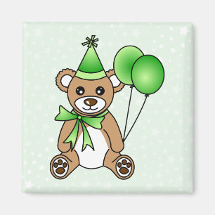Cute Birthday Teddy Bear - Green Magnet