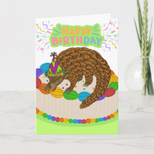 Cute Birthday with Pangolin and Colorful Cake Card