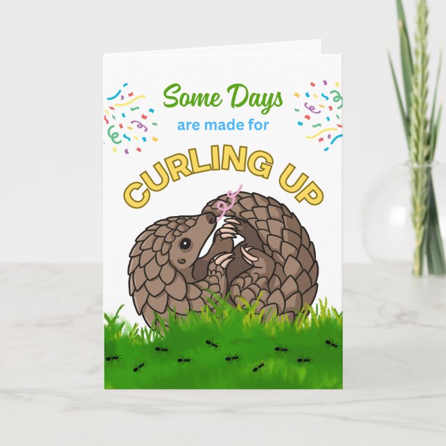 Cute Birthday with Pangolin Curled Up Ants Card (Front)