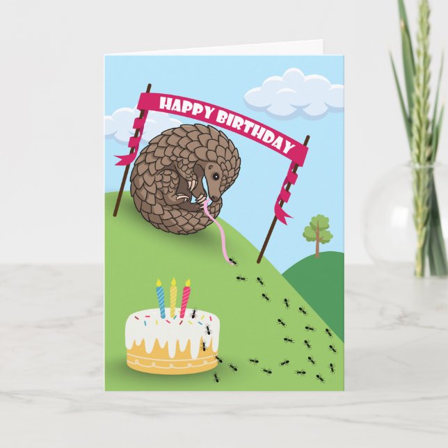 Cute Birthday with Pangolin Curled Up Ants Card (Front)