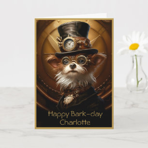 Cute Birthday Yorkie Steampunk Custom Name 110 Card
