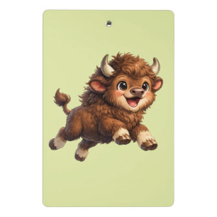 Cute Bison with Big Eyes Happy Wildlife Cartoon Mini Clipboard