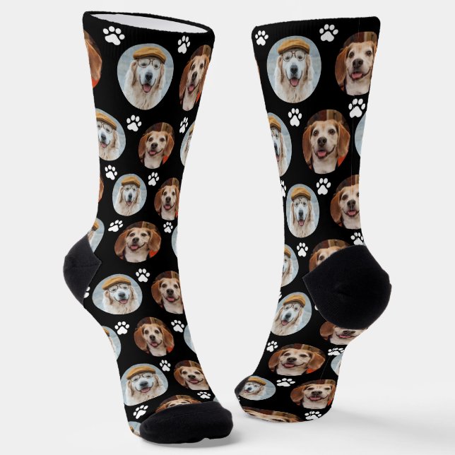  Cute Black 2 Pet 2 Photo Paw Print Socks (Angled)