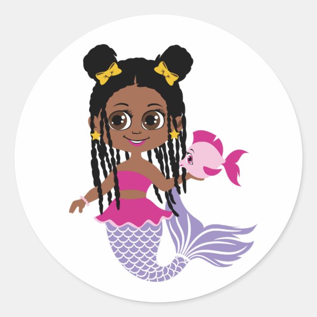 Cute Black African American Mermaid Girl Sticker (Front)
