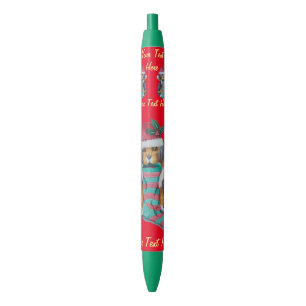 cute black and brown puppy dog for christmas blue ink pen