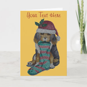 cute black and brown puppy dressed for christmas holiday card