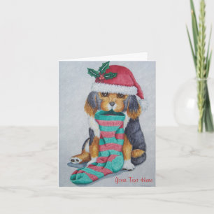 cute black and brown puppy dressed for christmas  holiday card