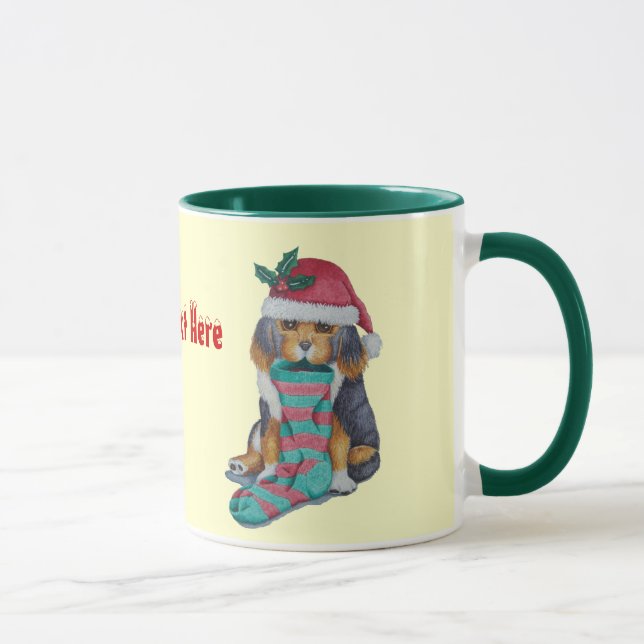 cute black and brown puppy dressed for christmas mug (Right)