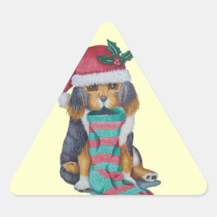 cute black and brown puppy dressed for christmas triangle sticker