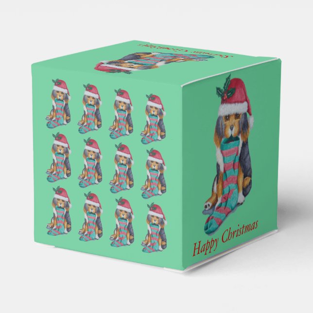 cute black and brown puppy looking festive favor box (Back Side)