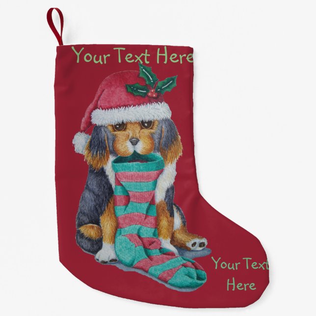cute black and brown puppy with christmas stocking (Front)