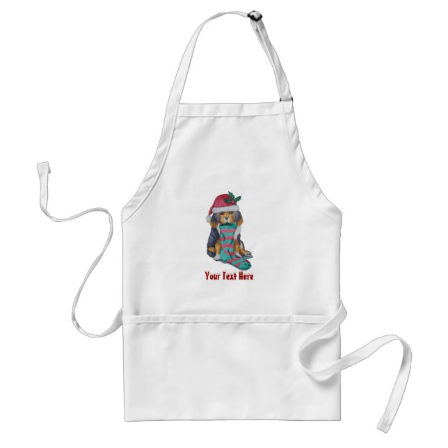 cute black and brown puppy with christmas stocking standard apron (Front)