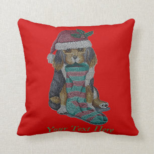 cute black and brown puppy with christmas stocking throw pillow