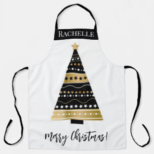 Cute Black and Gold Christmas Tree Custom Apron