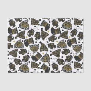 Cute Black and Gold Hats and Mittens Christmas  Tissue Paper