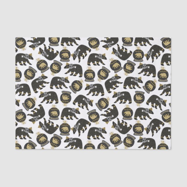 Cute Black and Gold Polar Bear Pattern Christmas  Tissue Paper (Front)