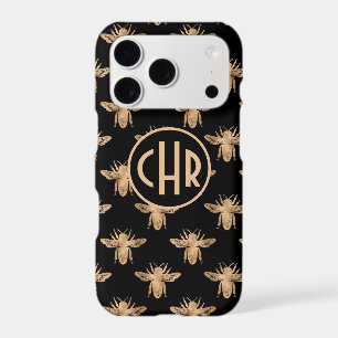Cute Black And Gold Queen Bee Monogram