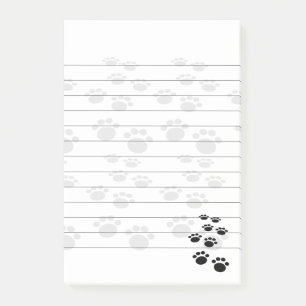 Cute Black And Grey Cartoon Pet Paw Trail Lined Post-it Notes