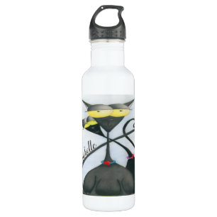 Cute Black and Grey Cat Cartoon 710 Ml Water Bottle