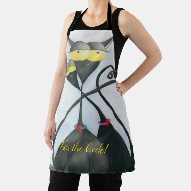 Cute Black and Grey Cat Cartoon Apron (Insitu)