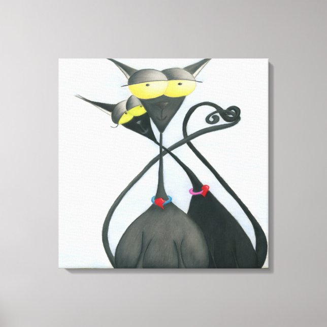 Cute Black and Grey Cat Cartoon Canvas Print (Front)