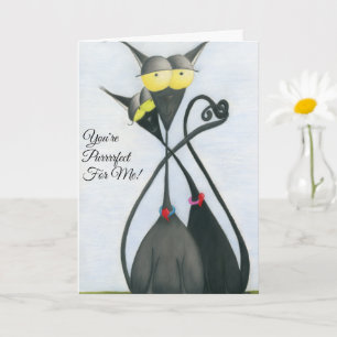 Cute Black and Grey Cat Cartoon Card